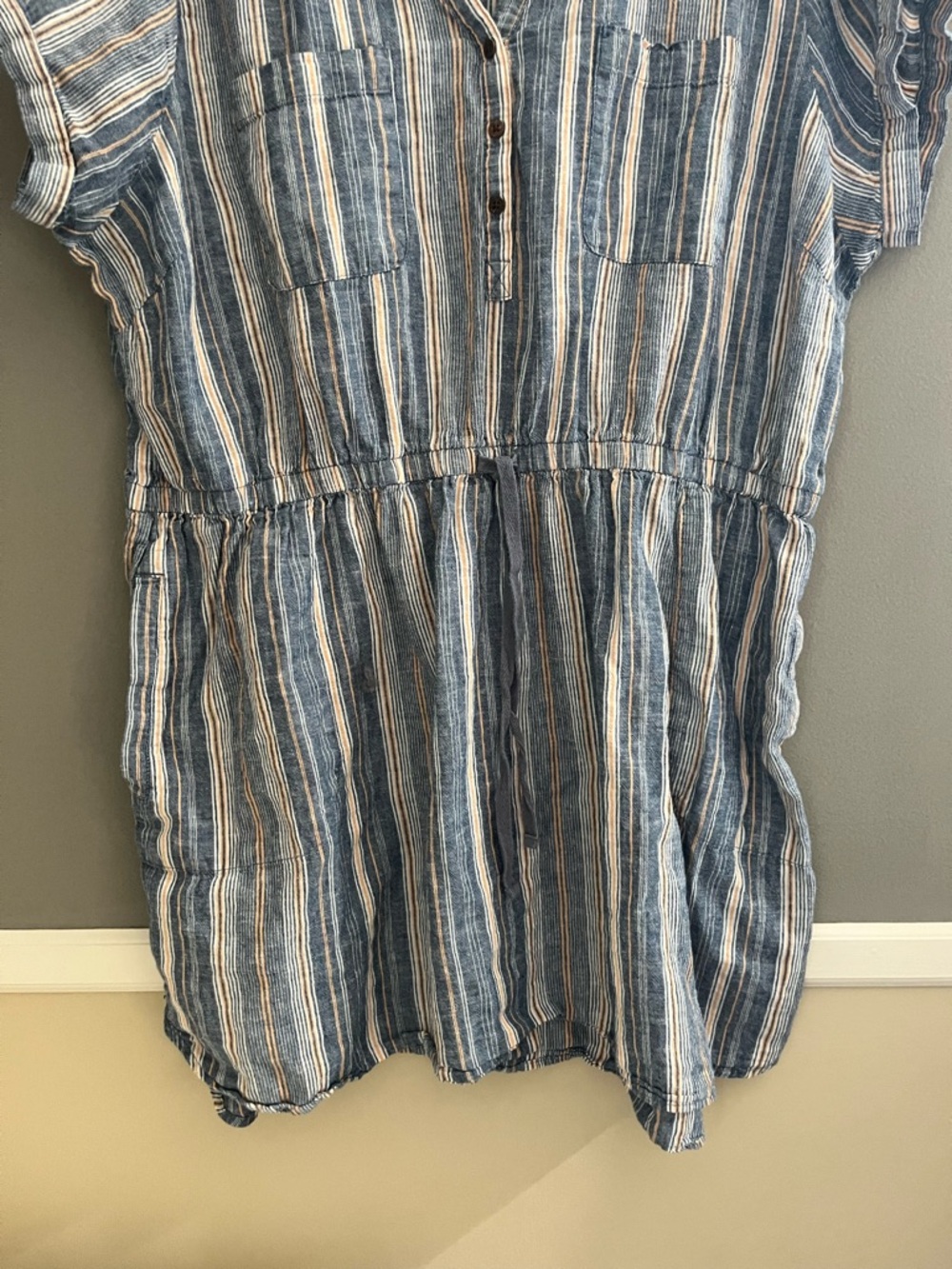 Linen and Cotton 3X Mini Dress Falls Creek Multicolor Vertical Stripe Pockets - Picture 2 of 10